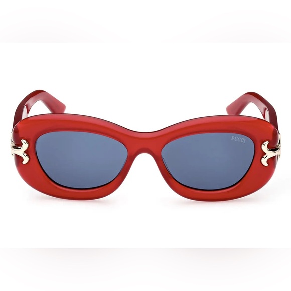 Emilio Pucci Red and Blue Geometric Sunglasses - Picture 3 of 4